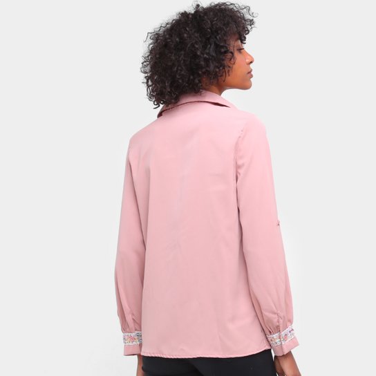 Camisa Social Road Mel Manga Longa Bordados Feminina