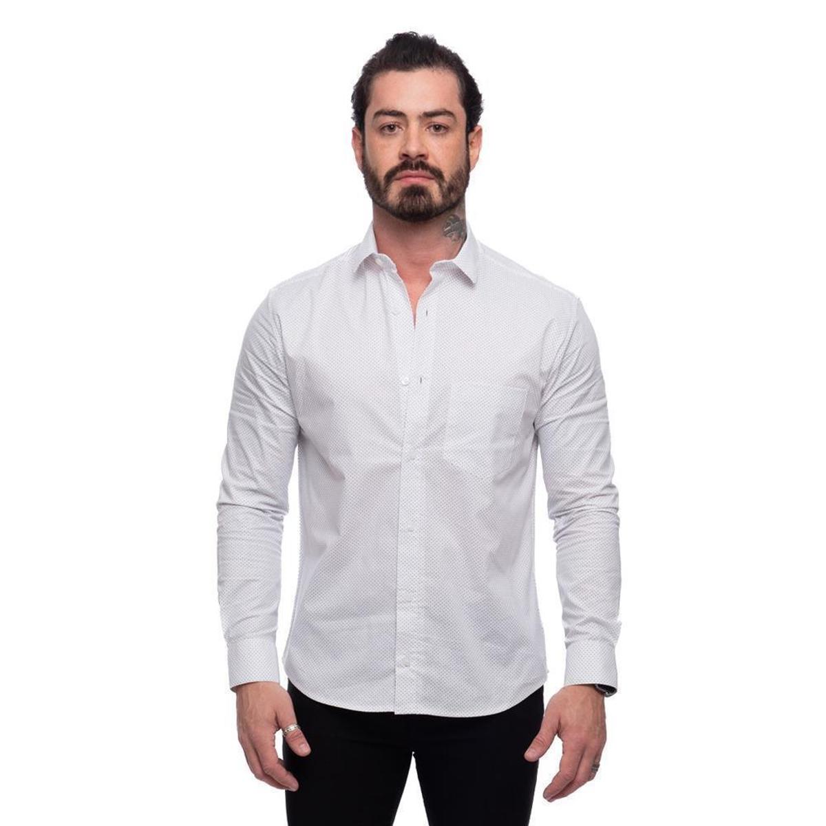 Camisa Social Slim Manga Longa Masculina Clássica Poá Menor preço em Camisa Social Slim Manga Longa Masculina Clássica Poá