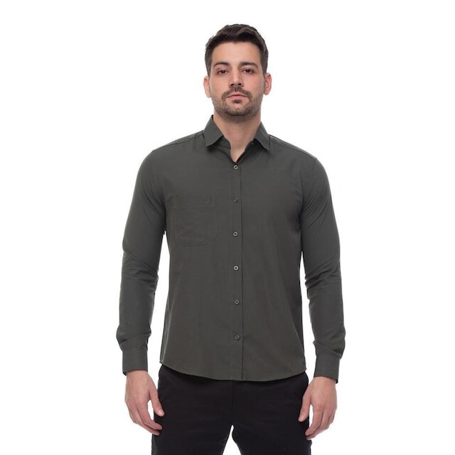 Camisa Social Slim Masculina Teodoro Manga Longa Elegante - Verde Militar é boa?