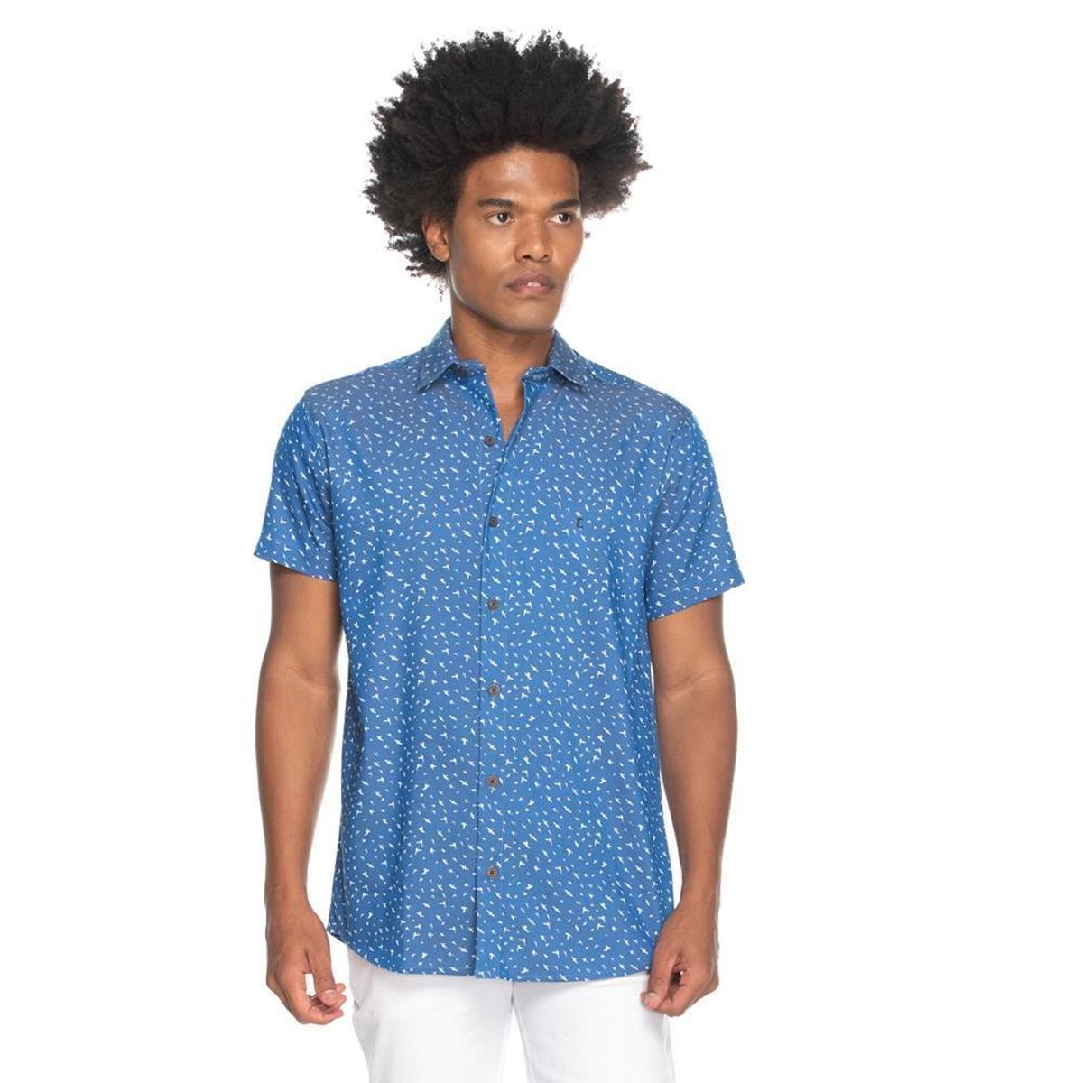 Camisa Social Teodoro MC Slim Fit Estampa Gaivotas Casual Menor preço em Camisa Social Teodoro MC Slim Fit Estampa Gaivotas Casual