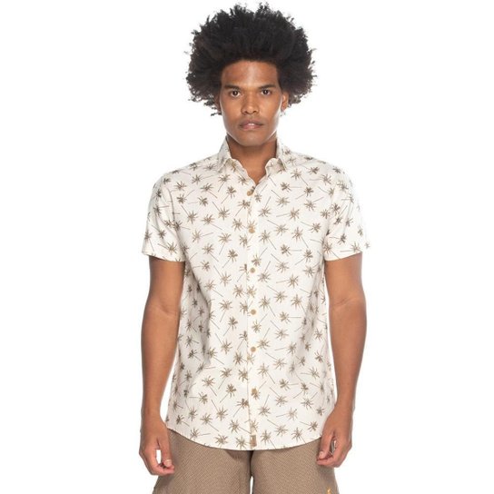 Camisa Social Teodoro MC Slim Fit Masculina Coqueiros Casual - Bege Menor preço em Camisa Social Teodoro MC Slim Fit Masculina Coqueiros Casual - Bege