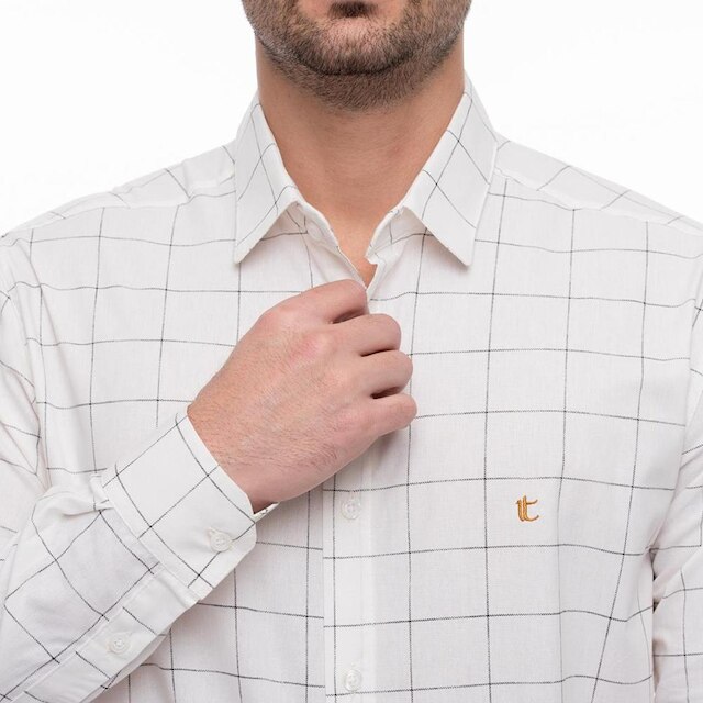 Menor preço em Camisa Social Teodoro ML Slim Fit Algodão Xadrez Casual - Branco