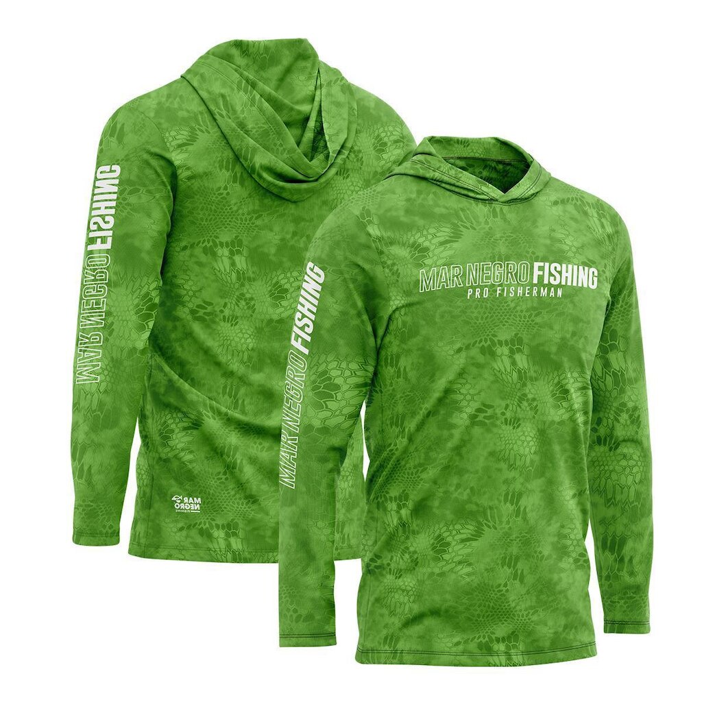Camisa Sublimada com Capuz Proteção Solar UV Preto Green - Mar Negro