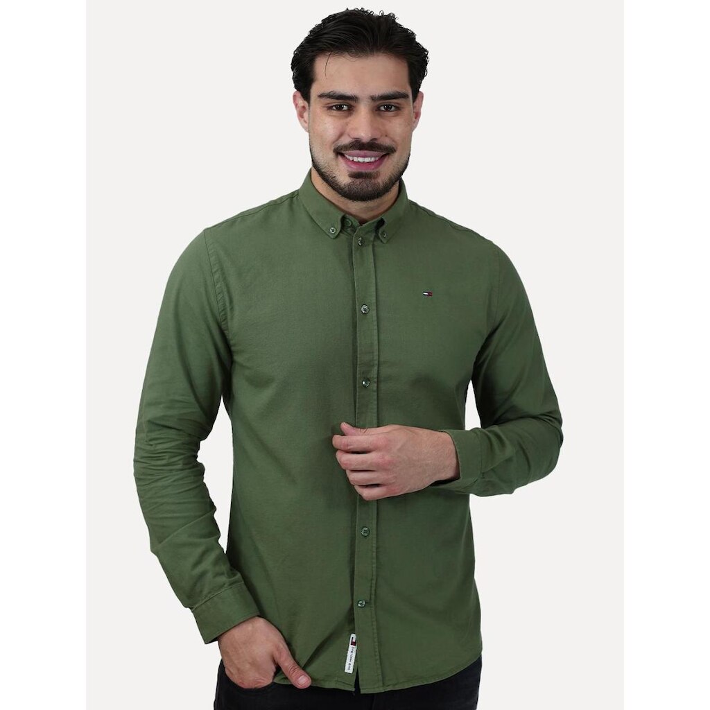 Camisa Tommy Hilfiger Masculina Oxford Regular Verde Sálvia