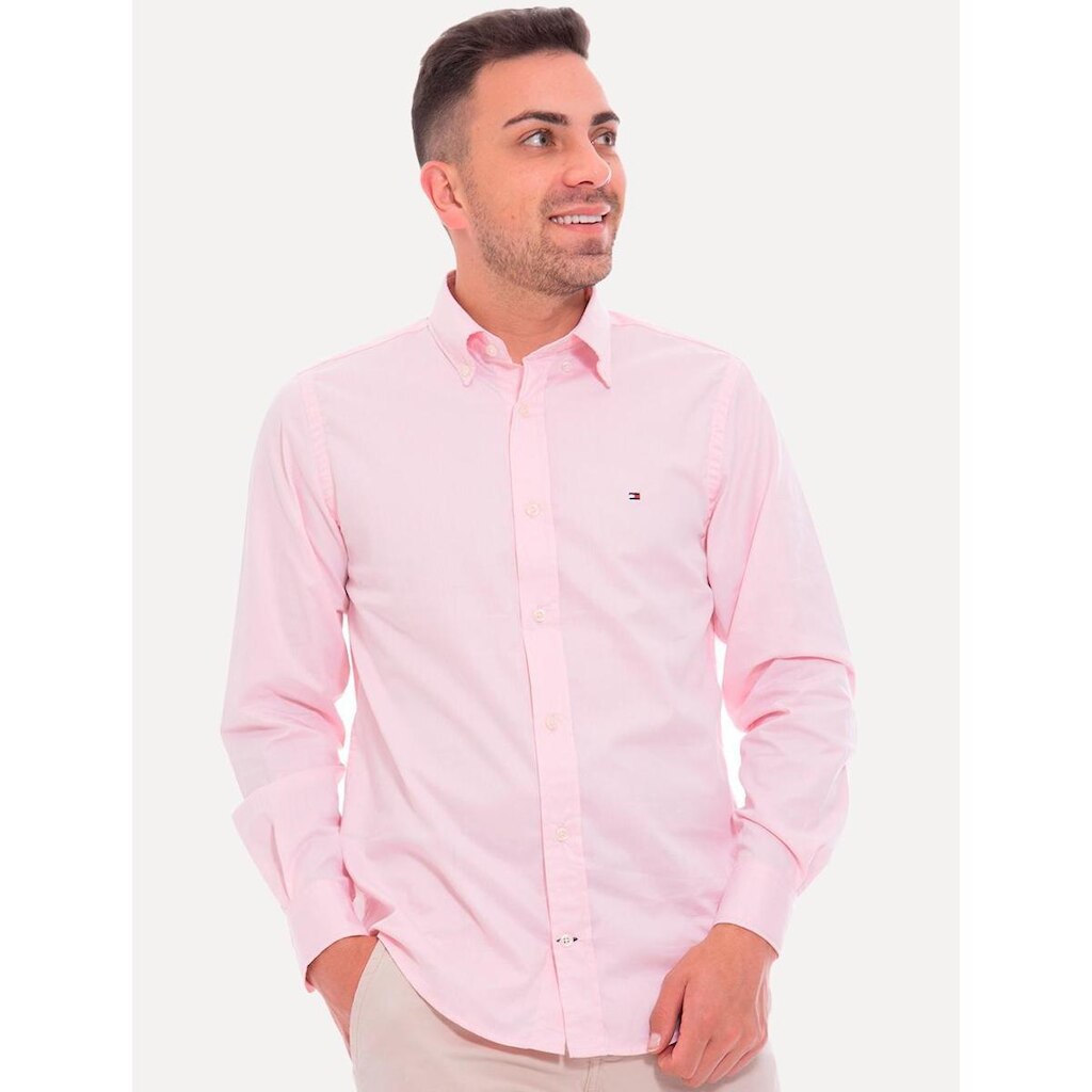 Camisa Tommy Hilfiger Masculina Regular Fit Classic Collar Rosa