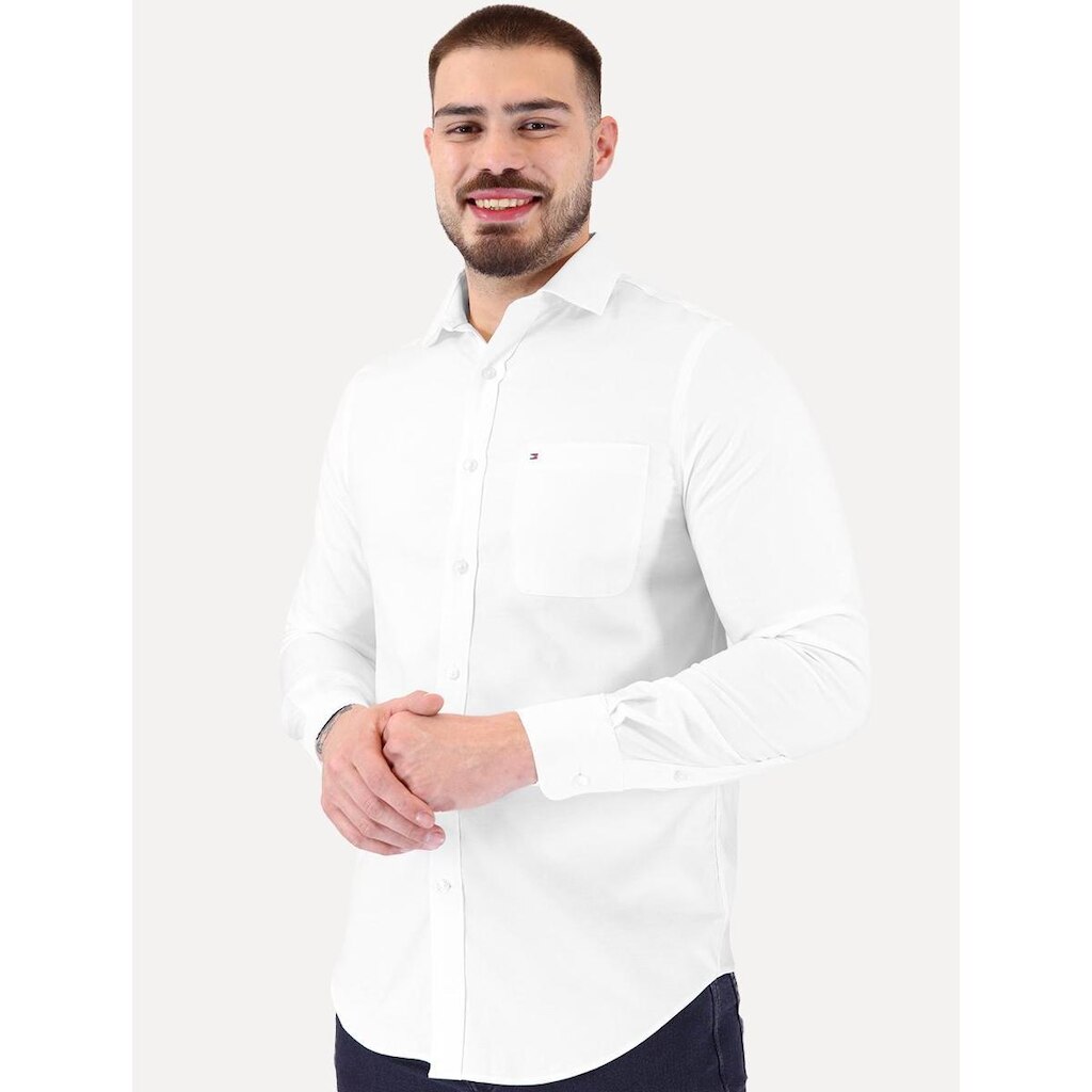 Camisa Tommy Hilfiger Masculina Regular TH Flex Textured Pocket Stretch Branco