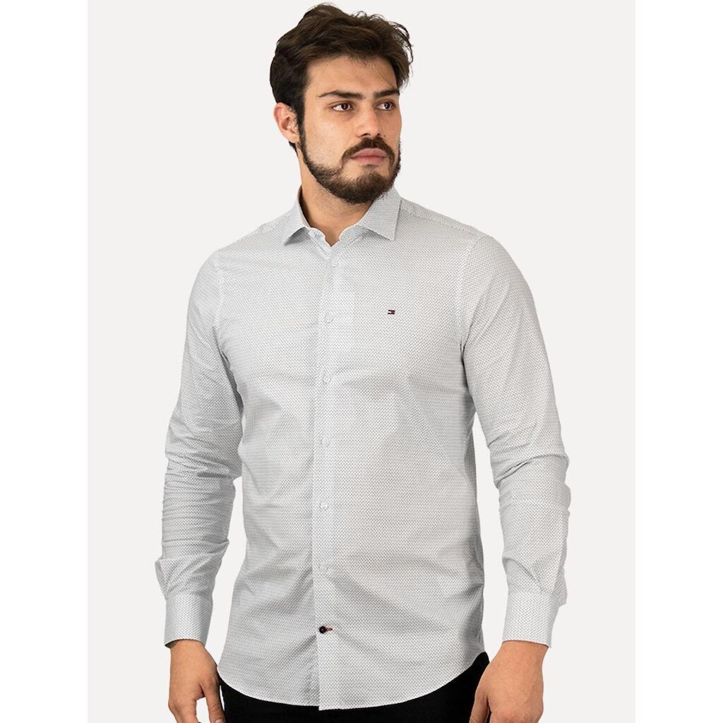 Camisa Tommy Hilfiger Masculina Slim Mini Print Branca