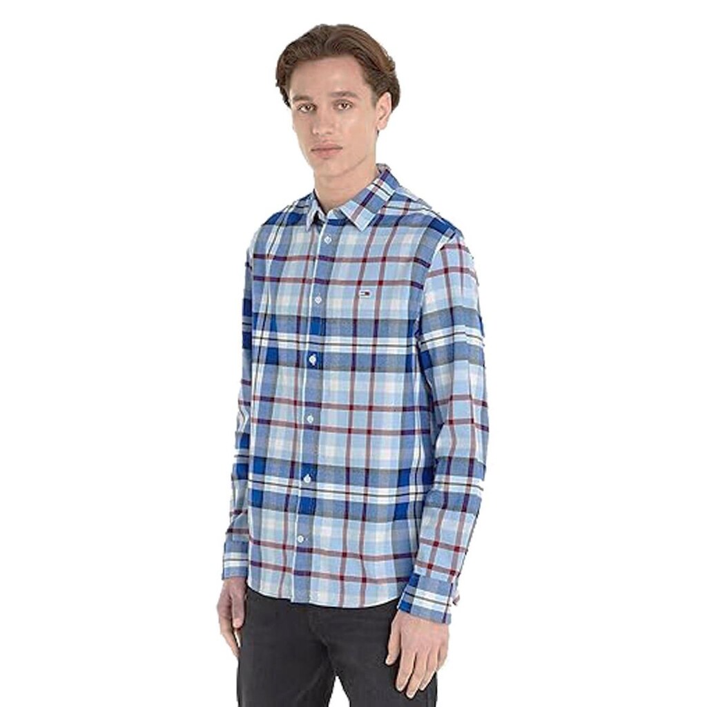 Camisa Tommy Jeans Essential Check Azul Médio Tam. M