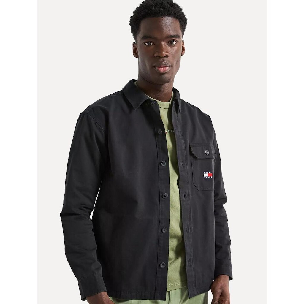 Camisa Tommy Jeans Masculina Regular Essential Solid Pocket Preta