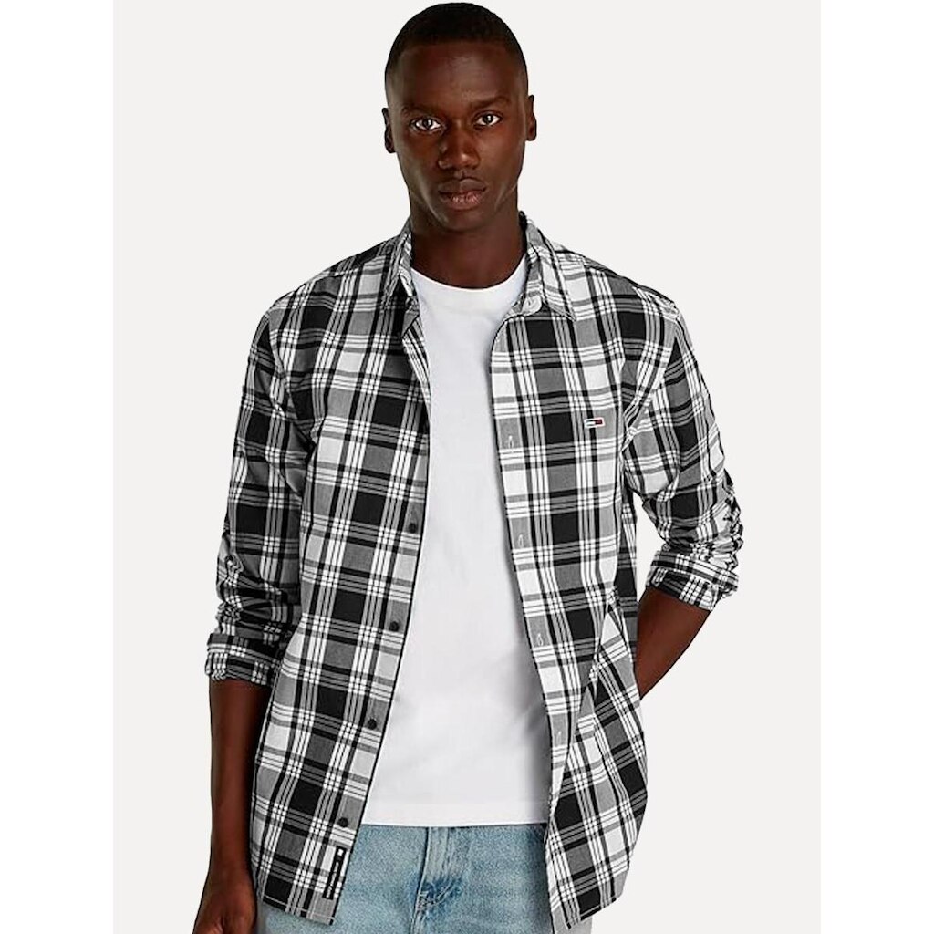 Camisa Tommy Jeans Masculina Regular Poplin Xadrez Check Preta