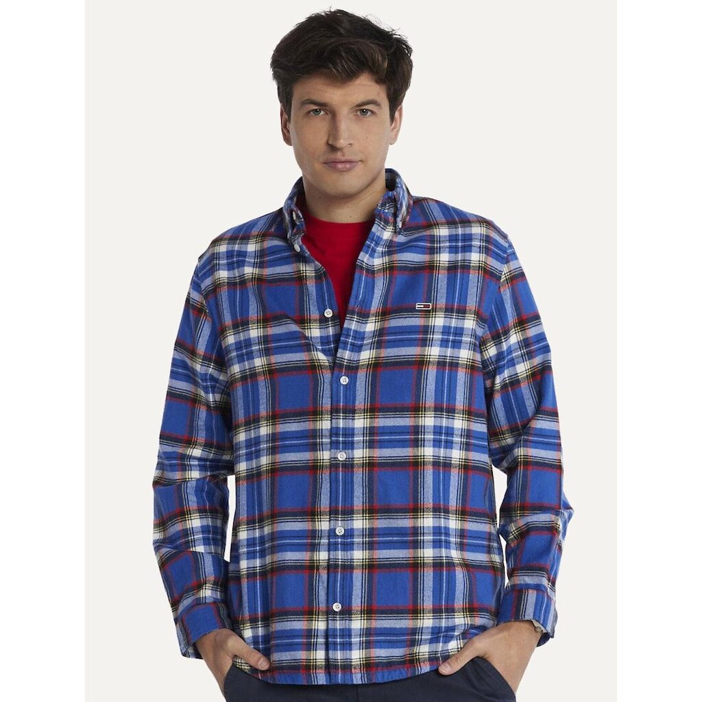 Camisa Tommy Jeans Masculina Regular Xadrez Flannel Check Azul