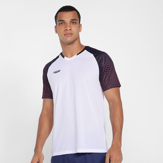 Camisa Topper Effect Masculina - Branco+Preto Menor preço em Camisa Topper Effect Masculina - Branco+Preto