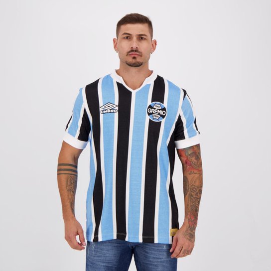 Camisa Umbro Grêmio Retrô I 1981 - Azul Menor preço em Camisa Umbro Grêmio Retrô I 1981 - Azul