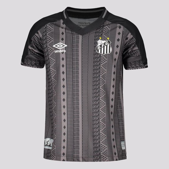 Camisa Umbro Santos III 2022 Juvenil - Preto Menor preço em Camisa Umbro Santos III 2022 Juvenil - Preto