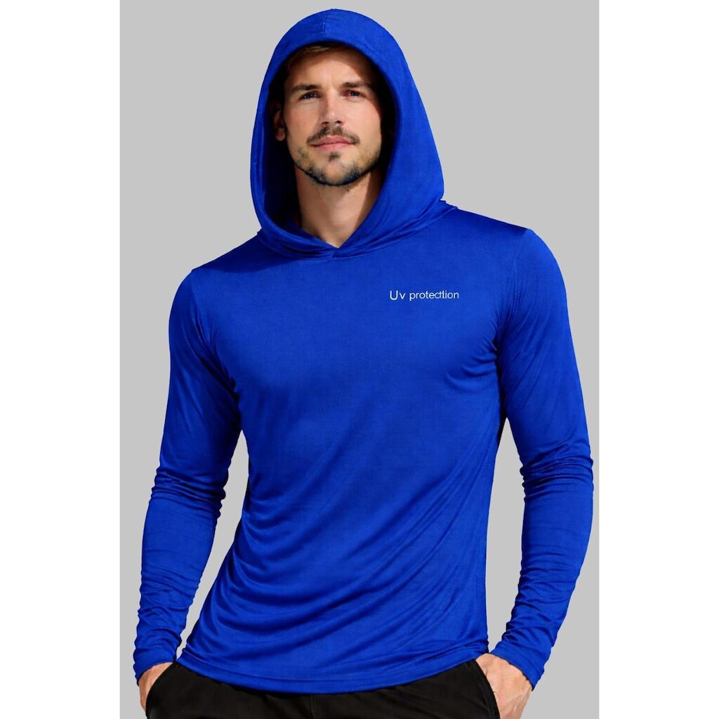 Camisa Uv Proteção Solar Masculina Com Capuz Manga Longa