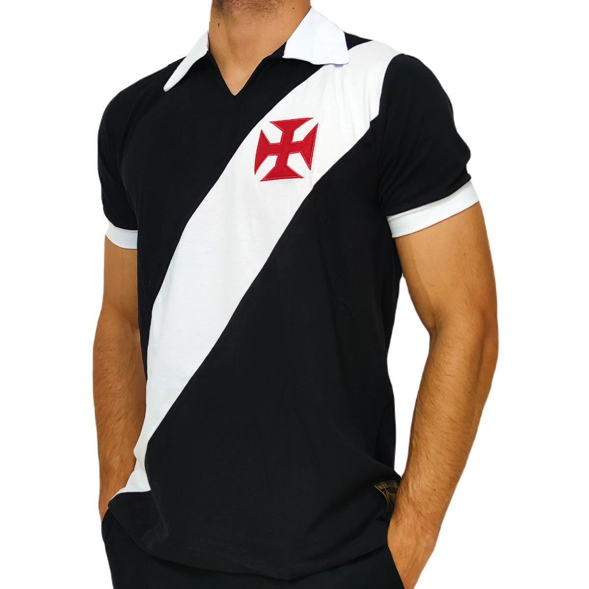 Camisa Vasco da Gama Retro Polo Paris 1957 Preta - Masculino Menor preço em Camisa Vasco da Gama Retro Polo Paris 1957 Preta - Masculino