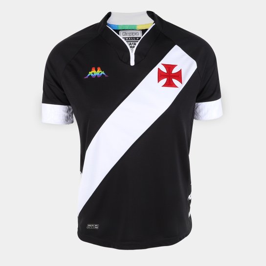 Camisa Vasco Kappa LGBT 22/23 Feminina - Preto+Branco Menor preço em Camisa Vasco Kappa LGBT 22/23 Feminina - Preto+Branco