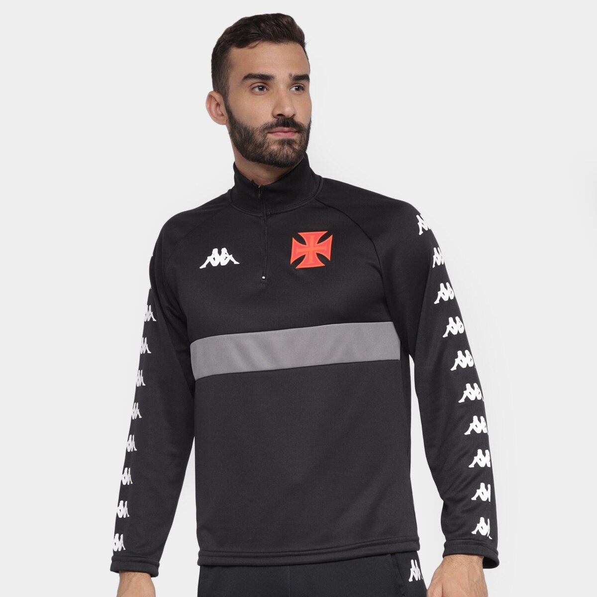 Camisa Vasco Kappa Manga Longa Masculina - Preto+Chumbo | Netshoes