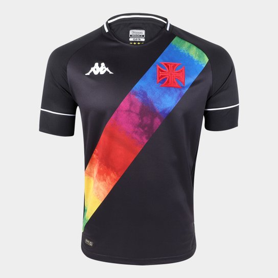 Camisa Vasco LGBT 21/22 s/nº Torcedor Kappa Masculina - Preto+Branco Menor preço em Camisa Vasco LGBT 21/22 s/nº Torcedor Kappa Masculina - Preto+Branco