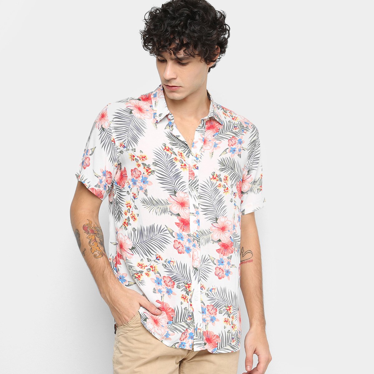 Camisa Watkins Krown Floral Manga Curta Masculina Netshoes