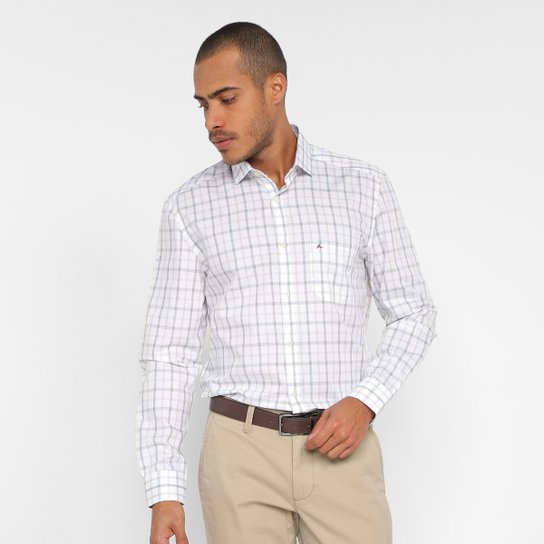 Camisa Xadrez Aramis Reg Tricoline Masculina - Branco+Cinza Menor preço em Camisa Xadrez Aramis Reg Tricoline Masculina - Branco+Cinza
