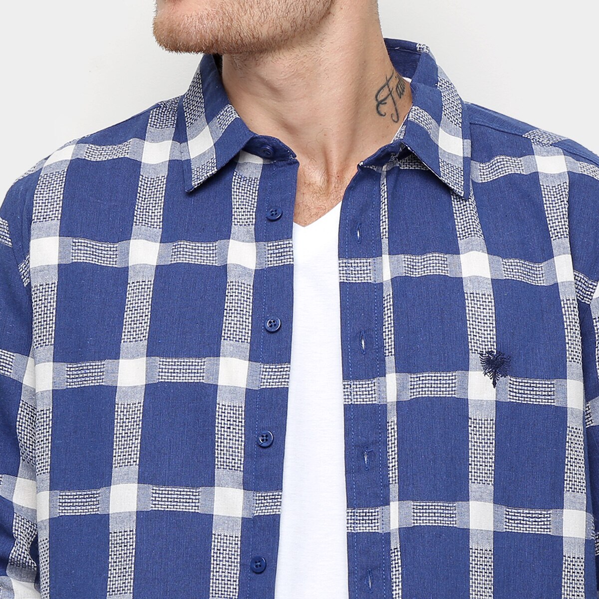 camisa manga longa xadrez azul