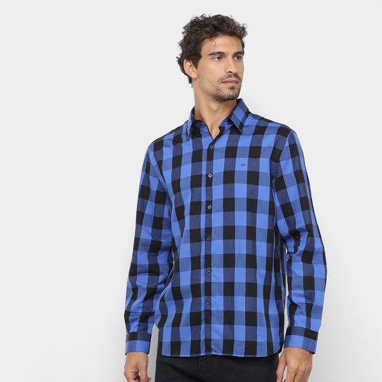 Camisa Xadrez Manga Longa Ellus Masculina - Azul Menor preço em Camisa Xadrez Manga Longa Ellus Masculina - Azul