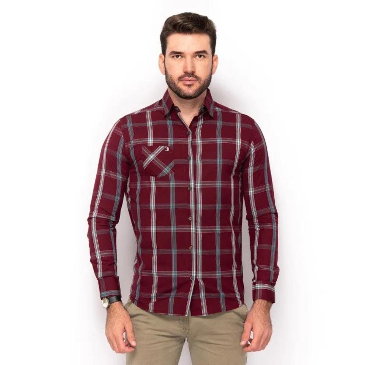 Menor preço em Camisa Xadrez Manga Longa Masculina Teodoro Casual