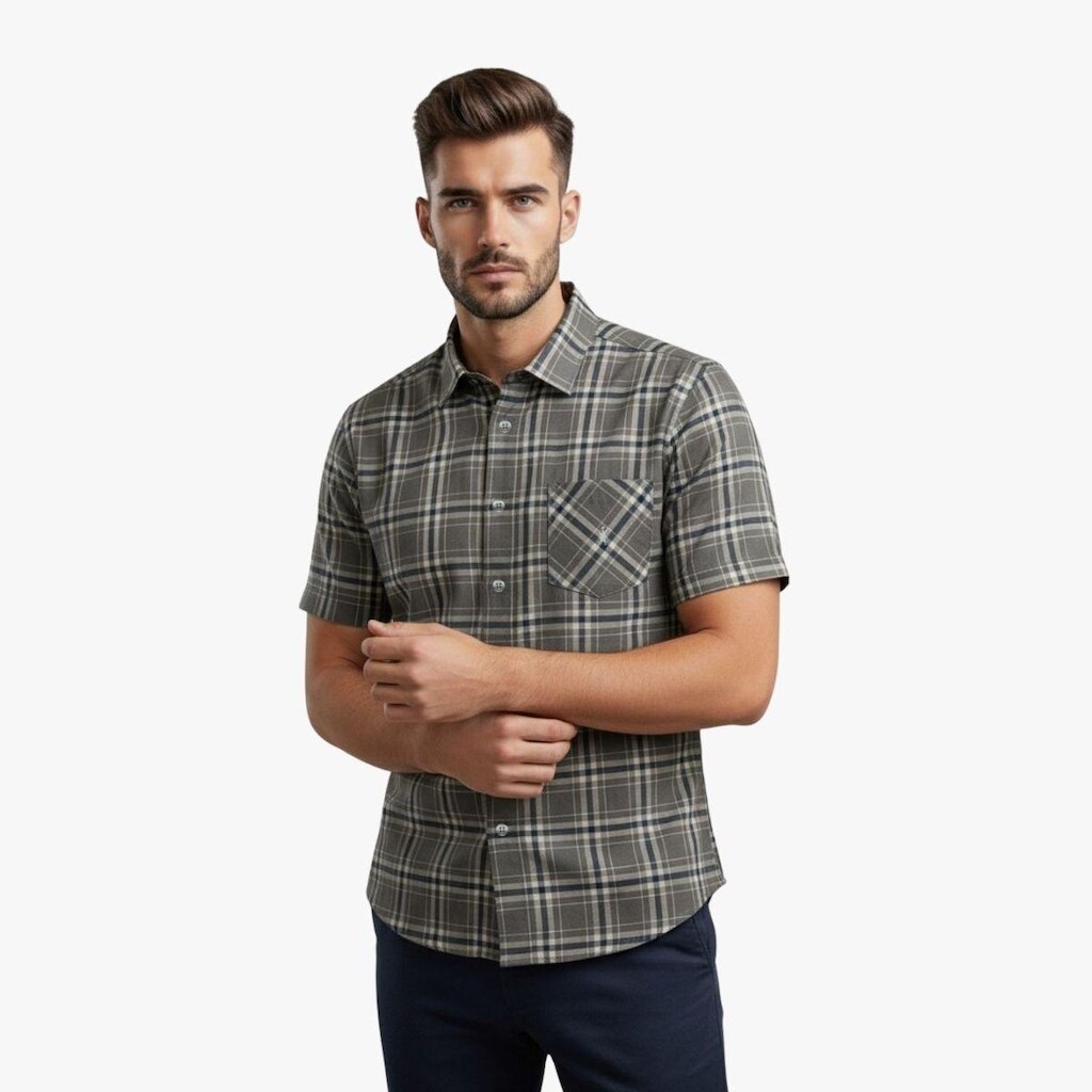 Camisa Xadrez Masculina Algodão Manga Curta Medson