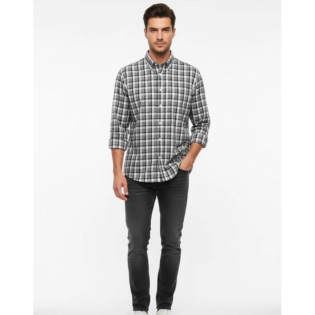 Camisa Xadrez Preta e Branca Original Amazon Essentials Regular Fit - B0775C-TC7J