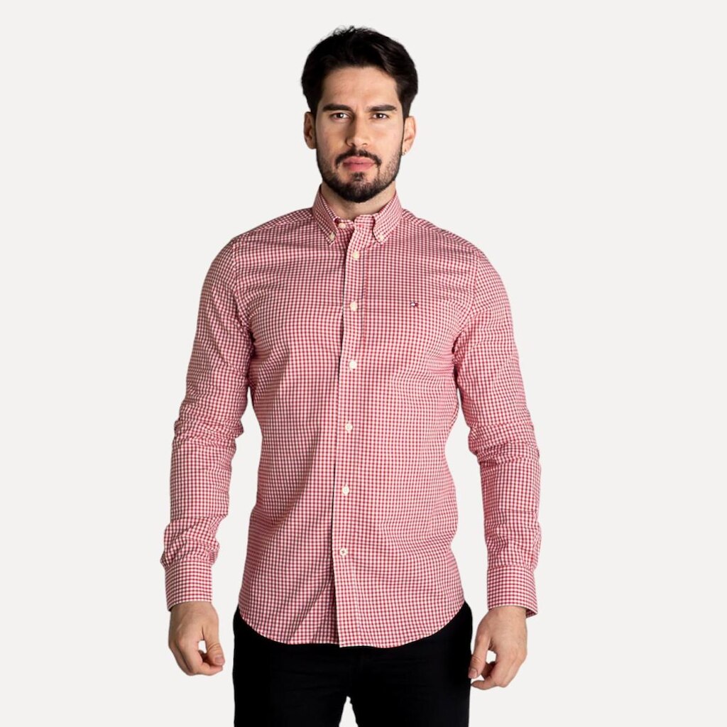 Camisa Xadrez Regular Fit Tommy Hilfiger Vermelha