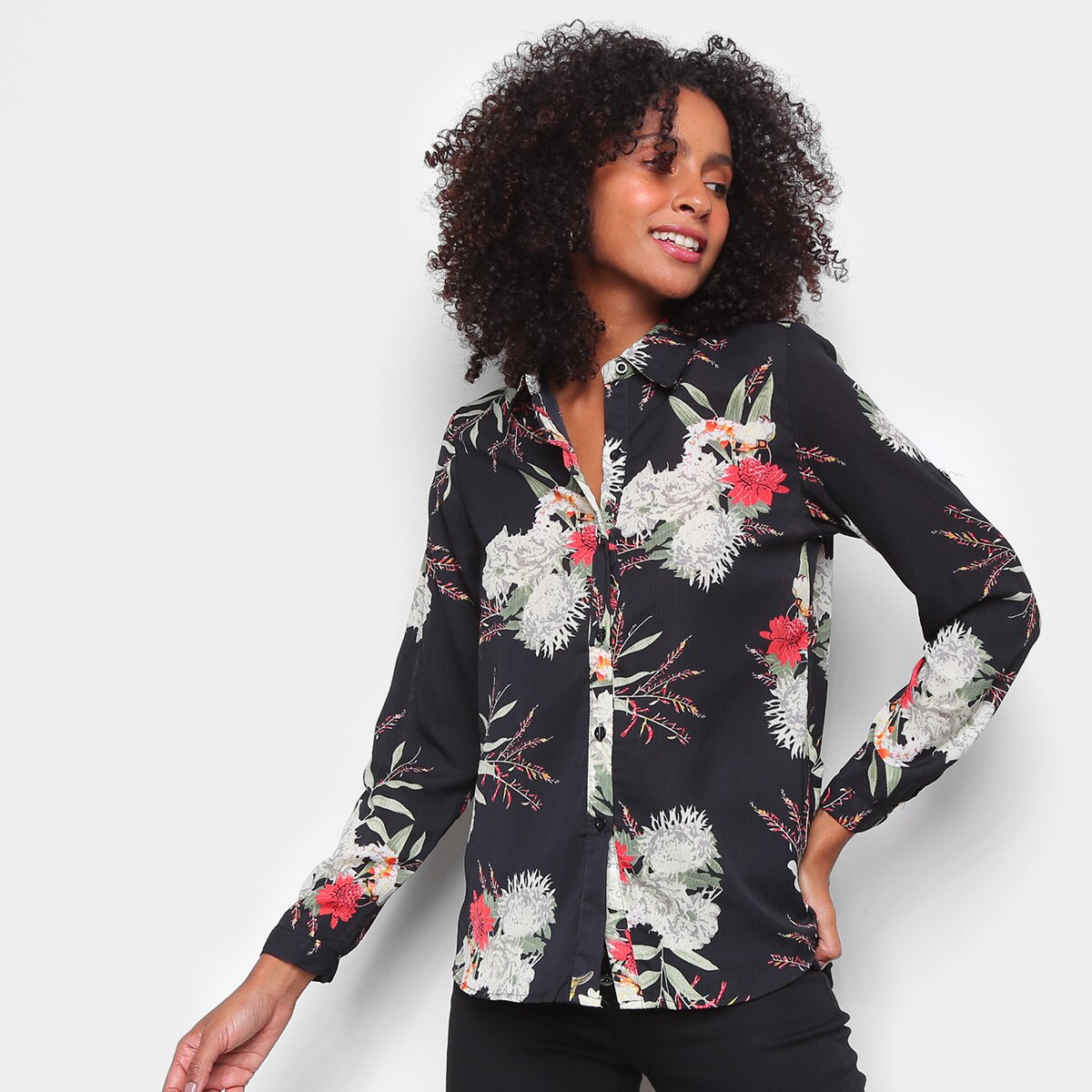 Camisa Yilang Estampada Manga Longa Feminina Menor preço em Camisa Yilang Estampada Manga Longa Feminina