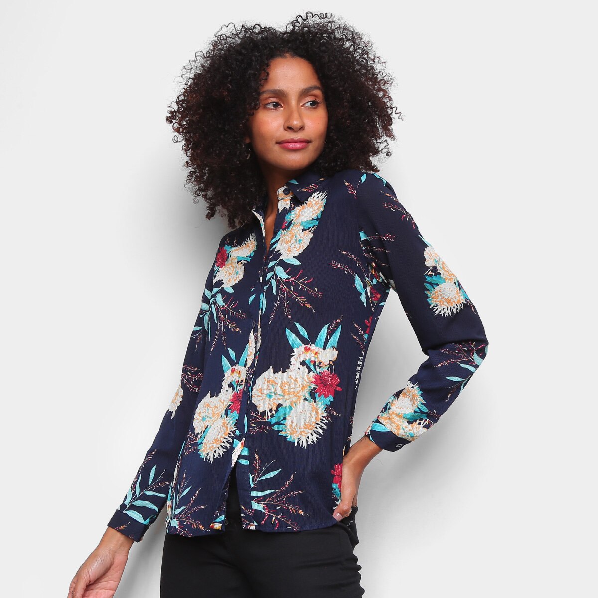Camisa Yilang Estampada Manga Longa Feminina Menor preço em Camisa Yilang Estampada Manga Longa Feminina