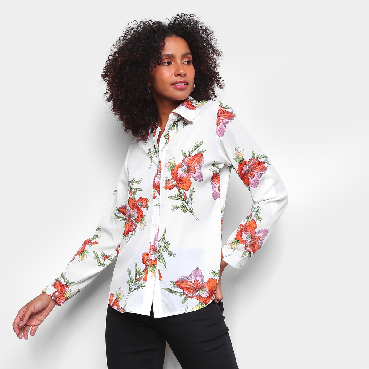 Camisa Yilang Estampada Manga Longa Feminina Menor preço em Camisa Yilang Estampada Manga Longa Feminina