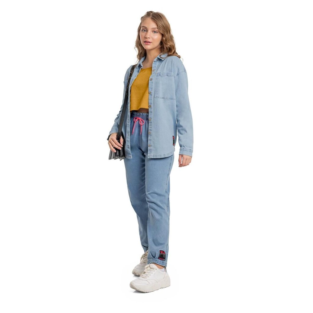 Camisão Manga Longa Oversize em Jeans Juvenil Gloss