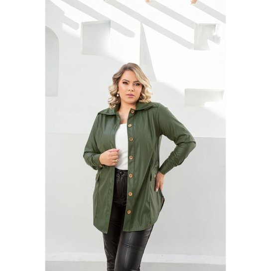 Camisa/Parka Couro Sintético plus size