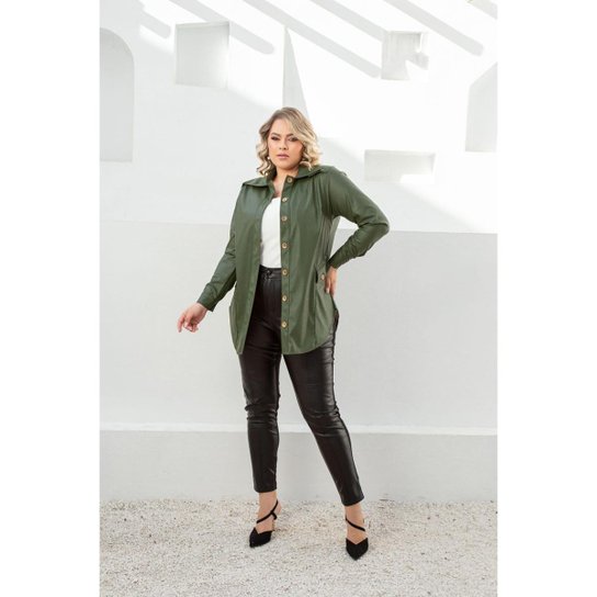 Camisa/Parka Couro Sintético plus size