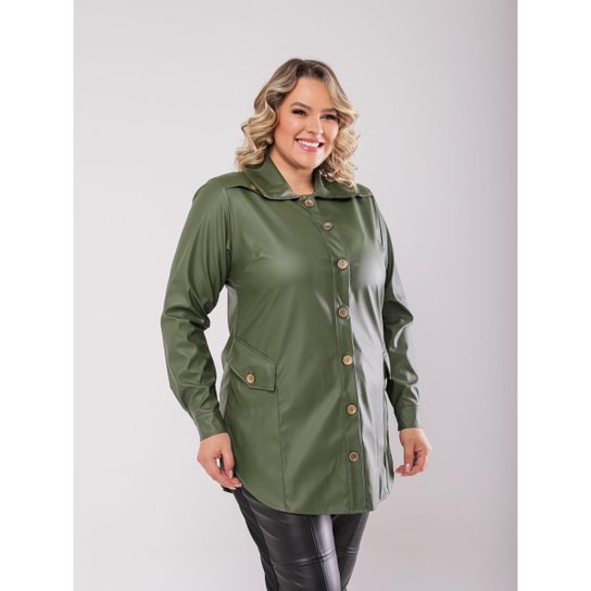 Camisa/Parka Couro Sintético plus size
