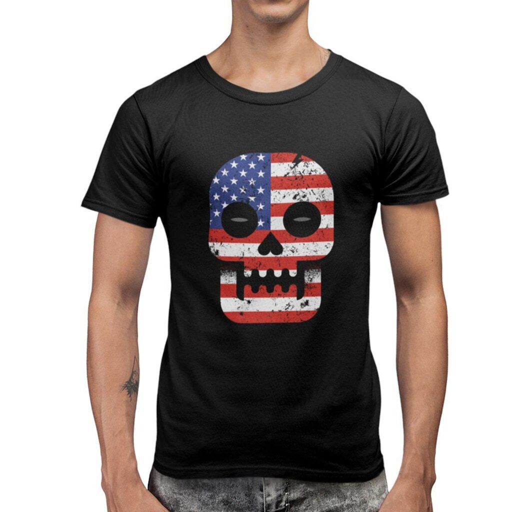 Camiseta 100% Algodão Masculina Estampada Caveira América