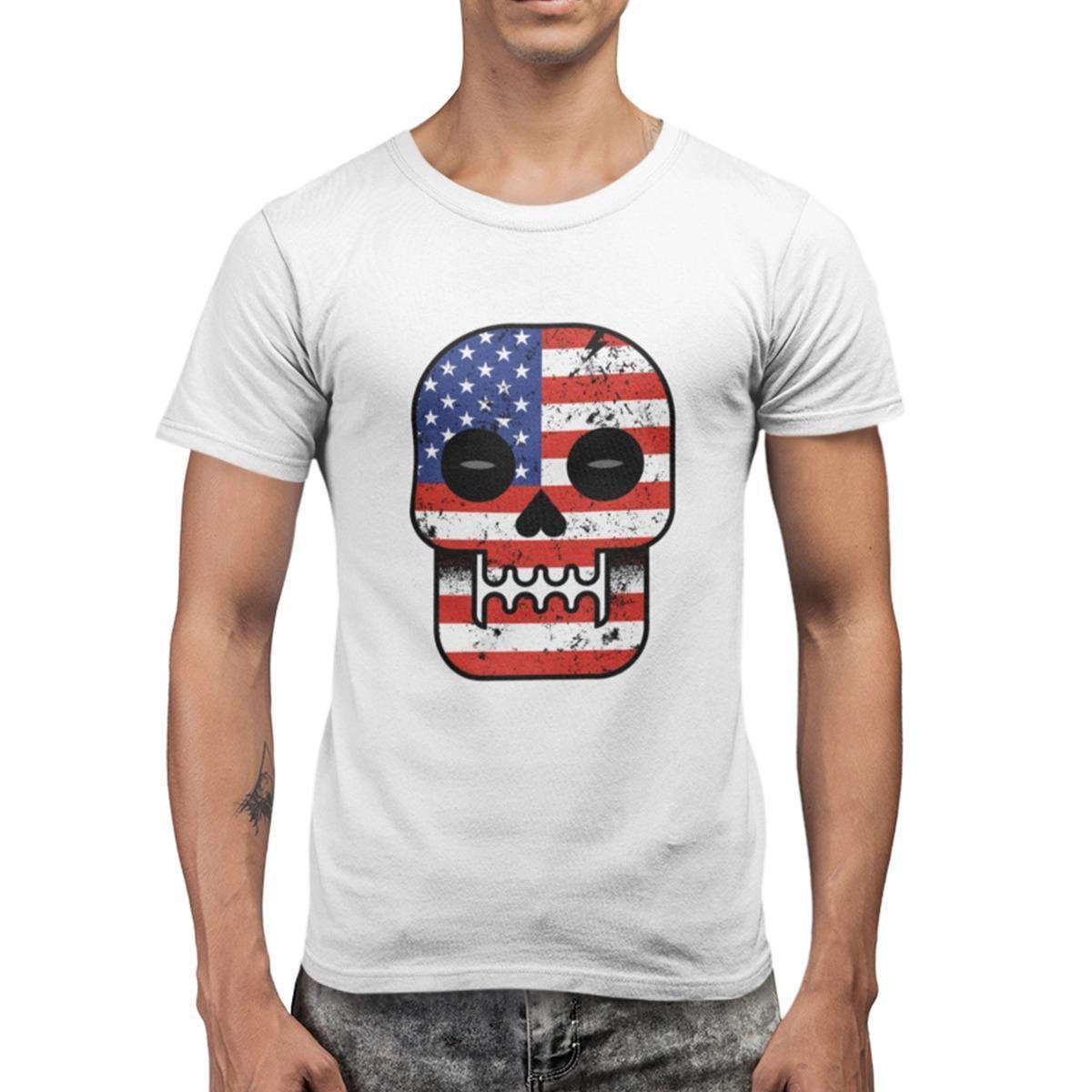 Camiseta 100% Algodão Masculina Estampada Caveira América