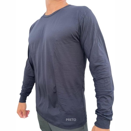 Camiseta 100% Crepe Poliamida Dry Fit Manga Longa - Preto - Preto Menor preço em Camiseta 100% Crepe Poliamida Dry Fit Manga Longa - Preto - Preto