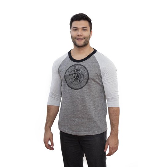Camiseta 4 Ás Manga Raglan 3/4 Vitruviano Masculina - Cinza Menor preço em Camiseta 4 Ás Manga Raglan 3/4 Vitruviano Masculina - Cinza