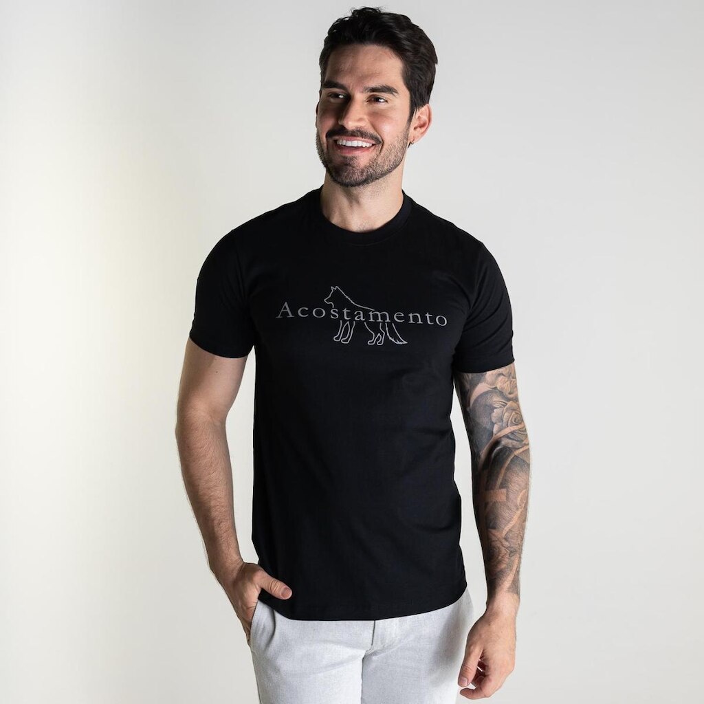 Camiseta Acostamento Casual Wolf Preta