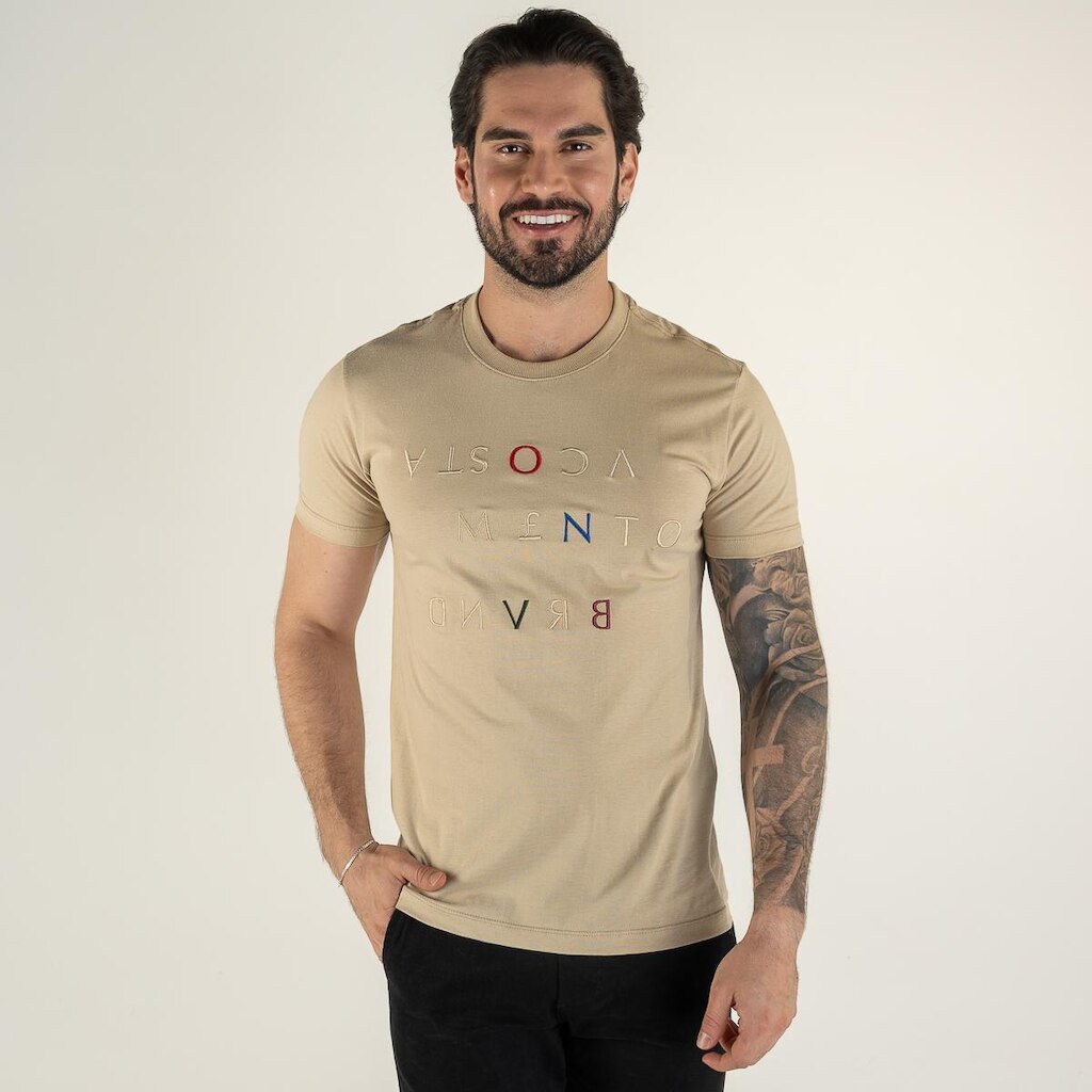 Camiseta Acostamento Espelhada Bege