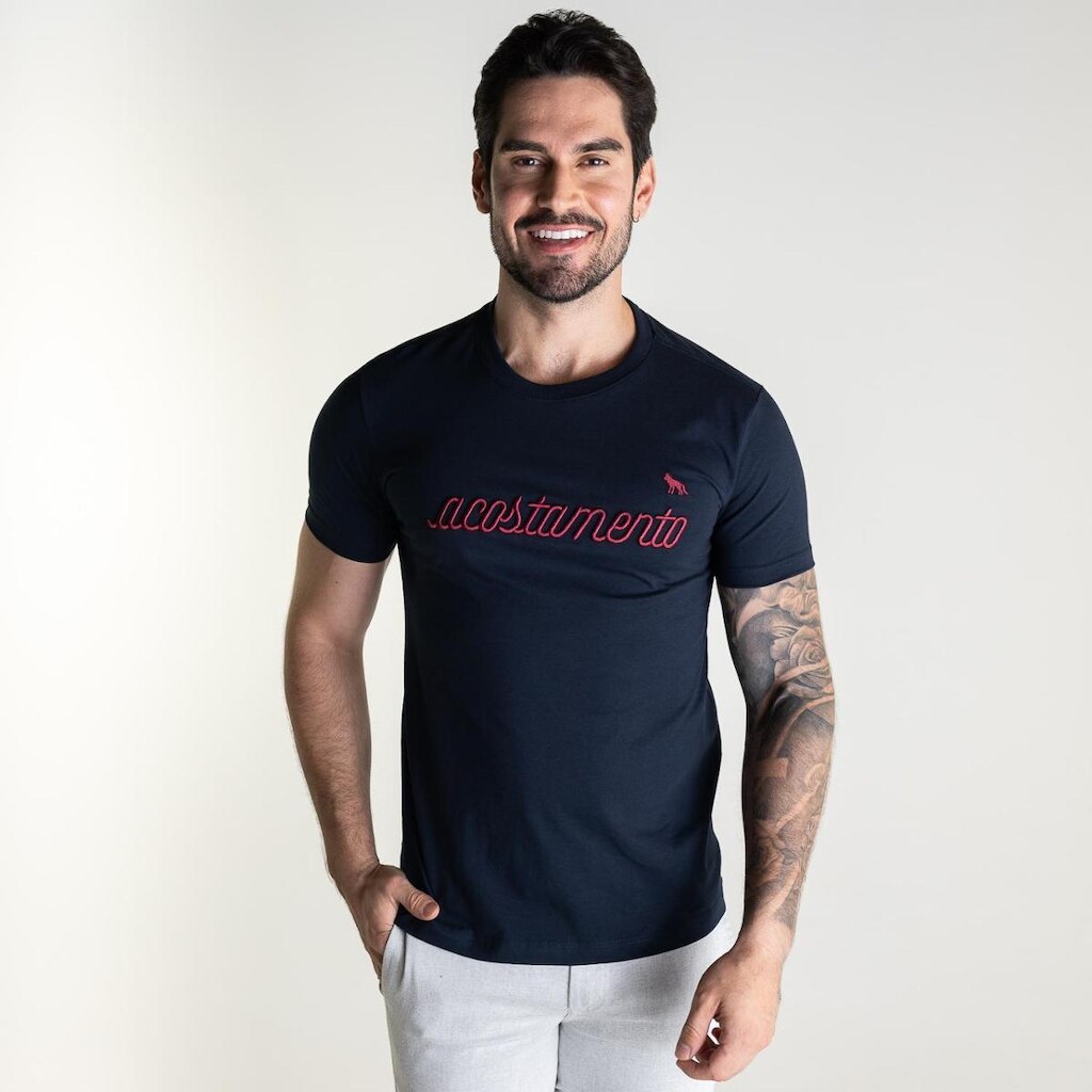 Camiseta Acostamento Marinho Embroidery Masculina