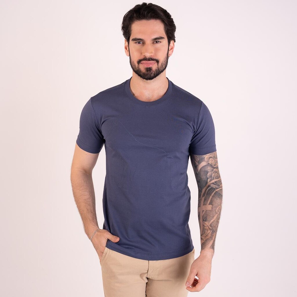 Camiseta Acostamento Wolf Alto Relevo Azul Navy