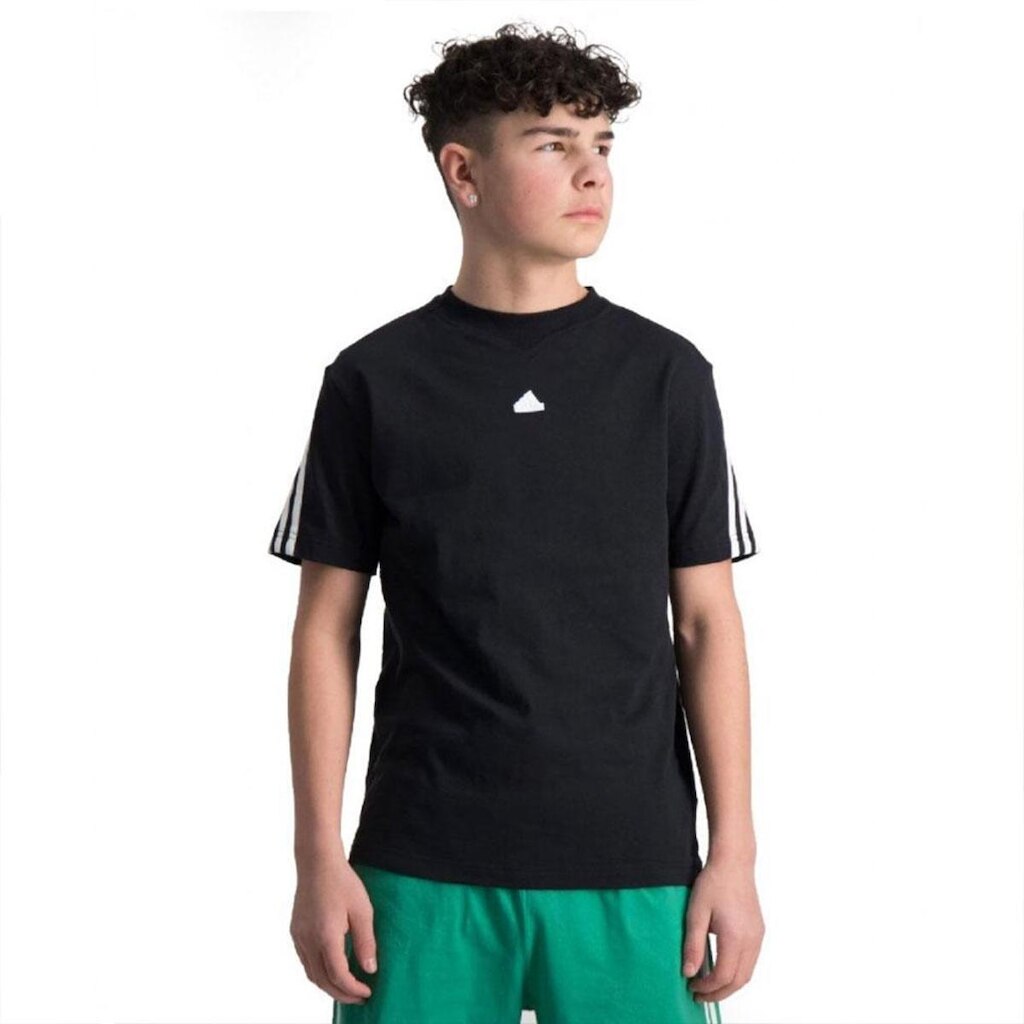 Camiseta Adidas 3 Stripes Preta+Branco Infantil