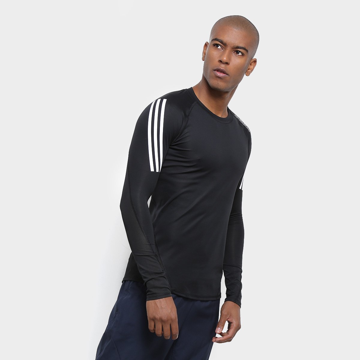 Camiseta Adidas Alphaskin Sport 3 Stripes Manga Longa Masculina Preto Netshoes
