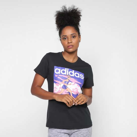 Camiseta Adidas Beach Sports Feminina - Preto+Off White Menor preço em Camiseta Adidas Beach Sports Feminina - Preto+Off White