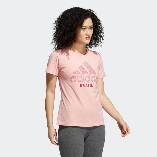 Camiseta Adidas Brasil Feminina - Rosa Menor preço em Camiseta Adidas Brasil Feminina - Rosa